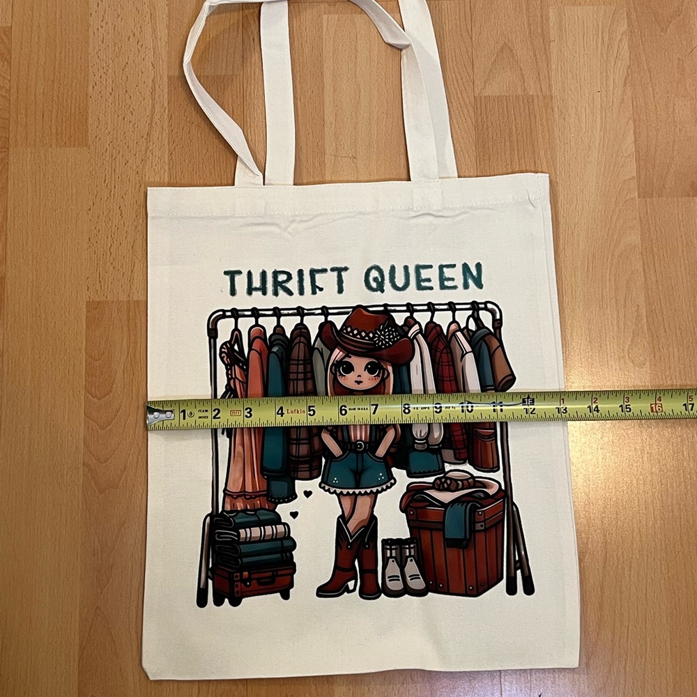 NWOT Thrifting/Thrift Store Themed Graphic Canvas Tote Bag - Picture 5 of 6